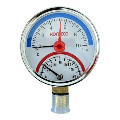 Manômetro Analógico Com Medidor De Temperatura 1/4 Komeco