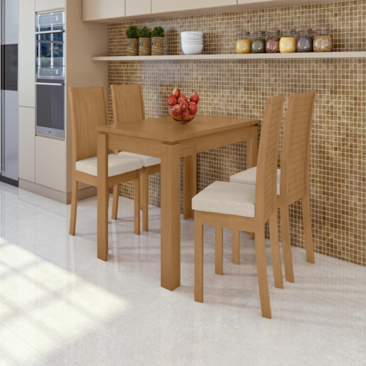 Mesa Com 4 Cadeiras Amêndoa Clean E Linho Rinzai Bege Móveis Lopas 120cm - Imagem principal - eeec3590-cfbc-4df3-bded-6ef935b77371