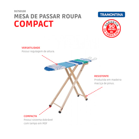 Mesa De Passar Roupa Compact Natural 1m 91750/130 Tramontina - Imagem principal - 383f9291-bd09-4a12-af38-97e78f7582df