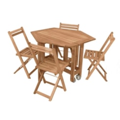 Mesa Sextavada Com 4 Cadeiras Acacia Metalnew