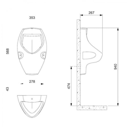 Mictório Individual com Sifão Integrado Pro Eco Branco Celite - Imagem principal - 5674952d-311a-4ecb-a38b-f61c599d639d