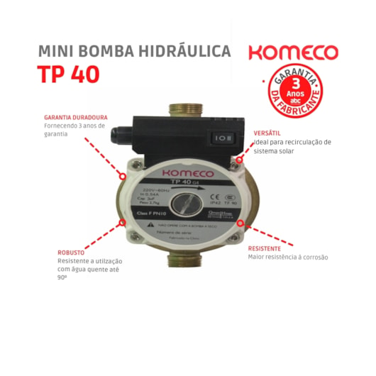 Mini Bomba Hidráulica Pressurizadora De Água Tp40 G4 Bronze 127V 60Hz Komeco - Imagem principal - 5d1abda6-9f32-4b20-b3ab-02e0340dcc25