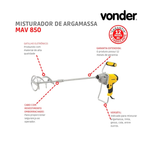 Misturador De Argamassa MAV 850 127V Vonder                                                    - Imagem principal - 6417f71b-64d5-4971-8f08-e47a13e4e6d3