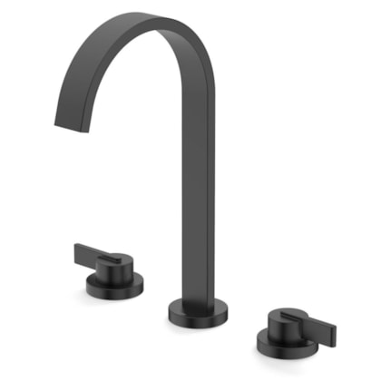 Misturador de Bica Alta Para Lavatorio de Mesa 3 Furos Com Valvula Simple Preto Matte