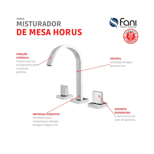 Misturador de Mesa para Banheiro e Lavabo Bica Alta Prima 1877 C210 Cromado DN 15 1/2 Fani - Imagem principal - 2170f022-4144-479a-ba8f-3eff021502ea