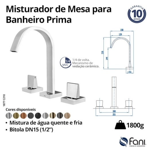 Misturador de Mesa para Banheiro e Lavabo Bica Prima Preto Fosco Fani - Imagem principal - e1593c31-26fb-485c-ab54-383aceecb315