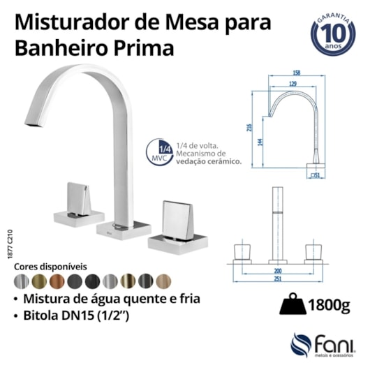 Misturador de Mesa para Banheiro e Lavabo Bica Prima Preto Fosco Fani - Imagem principal - e104a269-787b-42f1-8252-dca91138ddc7