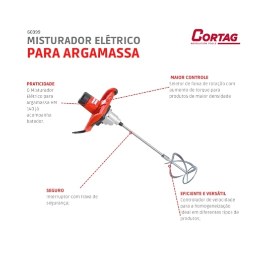 Misturador Elétrico Para Argamassa HM 140 220V Cortag - Imagem principal - 2c494174-41a5-4e7a-a888-3556abd2dcf2