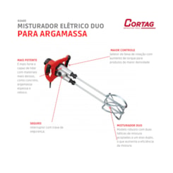 Misturador Elétrico Para Argamassa HM 180 Duo 220V Cortag