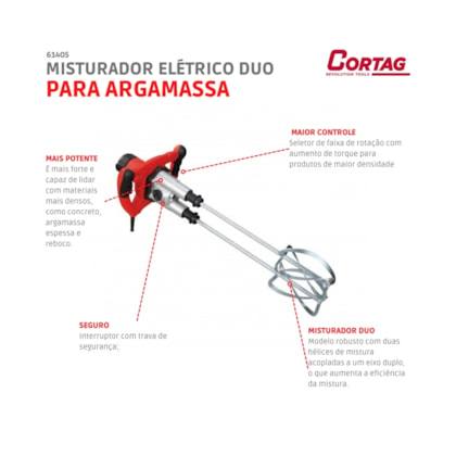 Misturador Elétrico Para Argamassa HM 180 Duo 220V Cortag