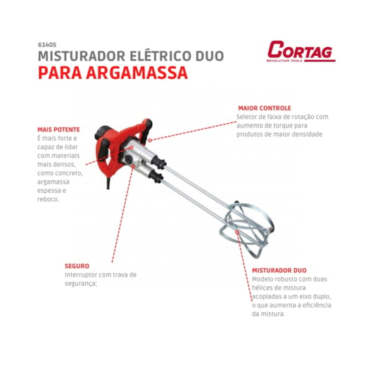 Misturador Elétrico Para Argamassa HM 180 Duo 220V Cortag - Imagem principal - 75f08df6-711d-4a35-87e4-af5fd170d258