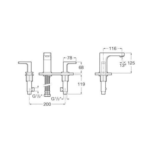 Misturador Lavatório De Mesa Com 3 Furos Bica Baixa Escuadra Cromado Roca - Imagem principal - dd3812da-5634-4092-af59-d10d78942fcf