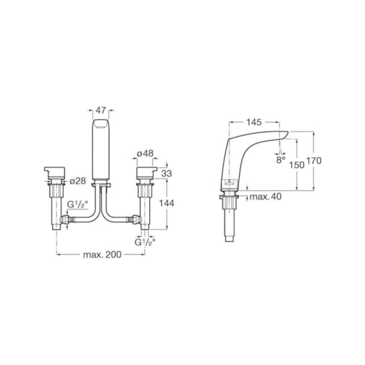 Misturador Lavatório De Mesa Com 3 Furos Insígnia Cromado Roca - Imagem principal - 29abfa89-60d2-4ff6-ac7b-34df0b10d59d