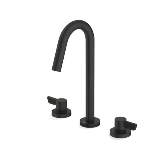Misturador Lavatório Mesa 3 Furos Bica Alta Com Válvula Logic Preto Matte Roca - Imagem principal - 10cf0e4d-7031-449e-bdb7-b4c906e88c3f
