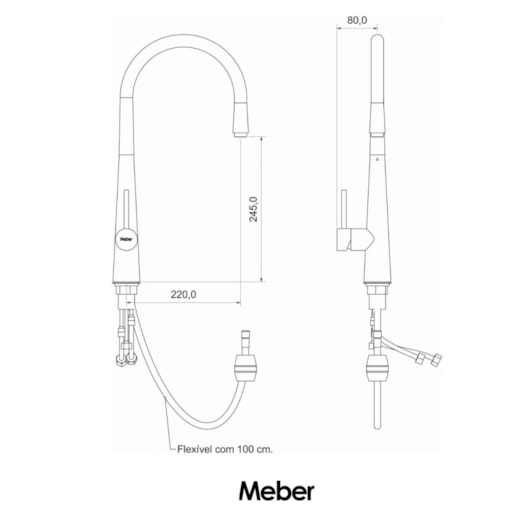 Misturador Monocomando de Mesa Para Cozinha com Extensor Flexível 1,5m Minimal 2885 C75 Cromado Meber - Imagem principal - df142091-3ca1-4865-a226-85696e6e7b08