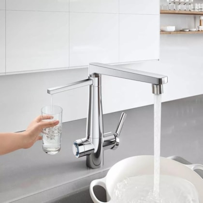 Misturador Monocomando de Mesa Para Cozinha Com Filtro Purificador de Água Nova Vitalis Cromado Docol