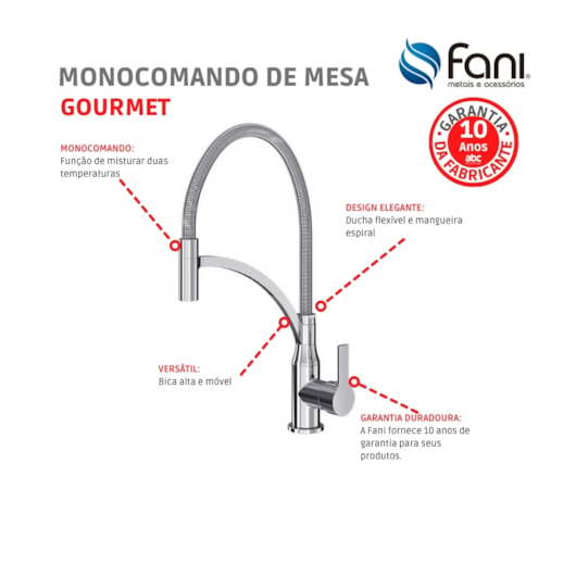 Misturador Monocomando de Mesa para Cozinha Mendoza 6256 C604 Cromado Fani - Imagem principal - e0d3637f-333b-49fd-9bde-5f1558776a5e