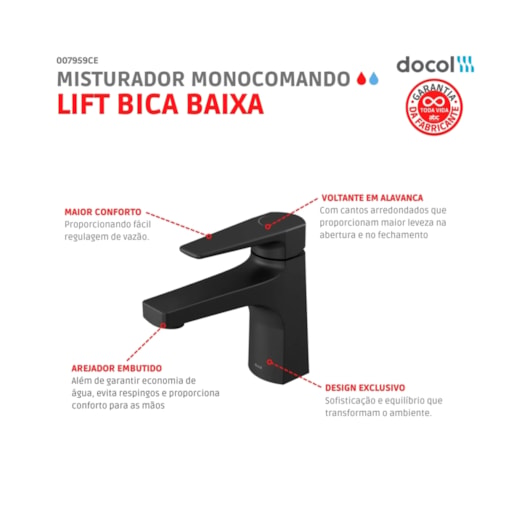 Misturador Monocomando De Mesa Para Lavatório Bica Baixa Lift Ônix Docol - Imagem principal - a7c4e1b9-a4d0-44ae-beea-450198f6d923