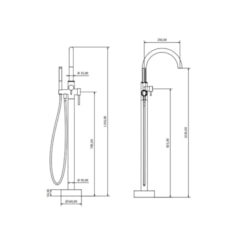 Misturador Monocomando de Piso para Banheira com Ducha Manual Dharma Redondo Cromado Jacuzzi