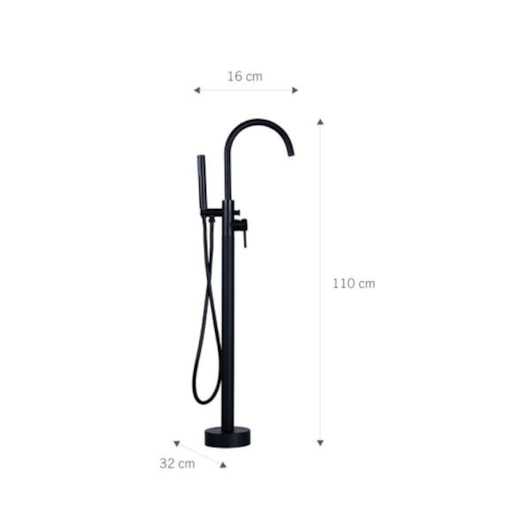 Misturador Monocomando De Piso para Banheira com Ducha Manual Modelo 3 Preto Fosco Astra - Imagem principal - ac476751-13e7-401c-aaab-91cb9a400b7b