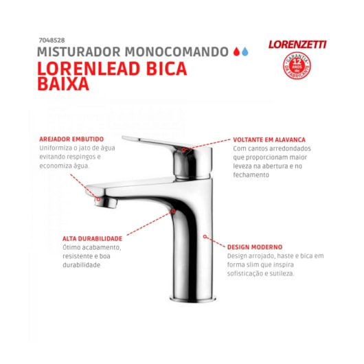 Misturador Monocomando Lavatório De Mesa Cromado 2875 C90 Lorenzetti - Imagem principal - 31b1f5ce-3e74-4700-9896-3600ee57ffa0