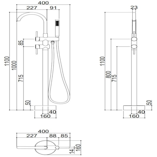Misturador Monocomando Para Banheira De Chão Com Flexível 15M Kr208 Aço Escovado Kromma - Imagem principal - c85f19c0-adb8-4780-b7ab-e7e9a8ba1bc9