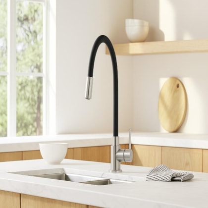 Misturador Monocomando Para Cozinha Bica Giratória Aço Escovado Drop