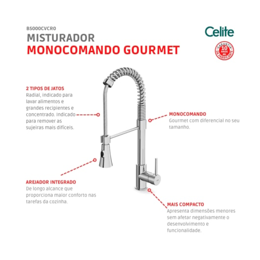 Misturador Monocomando Para Cozinha De Mesa Bica Móvel Gourmet Cromada Celite - Imagem principal - 8cd20e15-577c-4461-a88d-bb3bd34e71d4