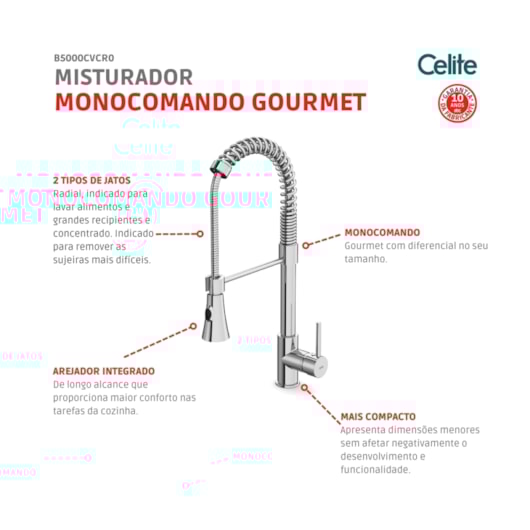 Misturador Monocomando Para Cozinha De Mesa Bica Móvel Gourmet Cromado Celite - Imagem principal - 00ac2621-8cb6-4e43-aaa3-480ca9a759a4