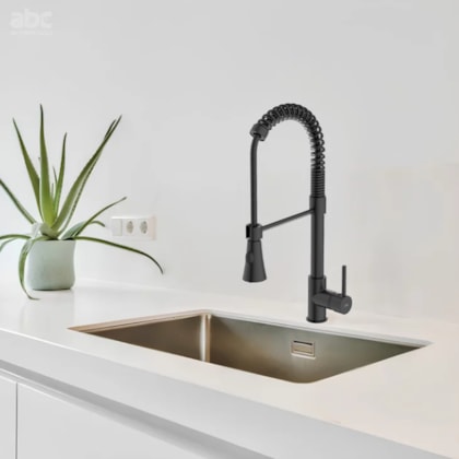 Misturador Monocomando Para Cozinha De Mesa Gourmet Bica Móvel Preto Matte Celite