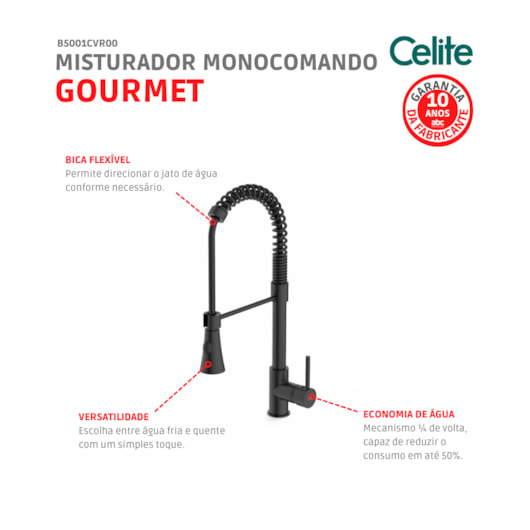 Misturador Monocomando Para Cozinha De Mesa Gourmet Bica Móvel Preto Matte Celite - Imagem principal - 456961cb-4f29-4c41-9714-33bcba5cc461