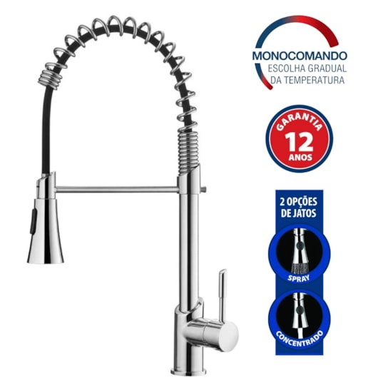 Misturador Monocomando Para Cozinha De Mesa Gourmet Loren Kitchen Com Ducha  Cromado Lorenzetti - Imagem principal - 28acb31b-681a-4536-9e47-000b7e2ac6a7