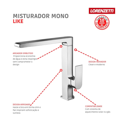 Misturador Monocomando Para Cozinha De Mesa Like 2257 C78 Cromado Lorenzetti - Imagem principal - 7e70b334-2e7d-4fde-a2a9-41b391a213a9