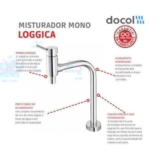 Misturador Monocomando Para Cozinha De Mesa Loggica Bica Móvel 90° Cromado Docol - Imagem principal - 956f8643-e42f-40f6-8ba4-336416f3e376