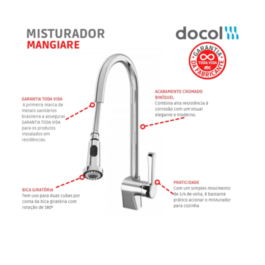 Misturador Monocomando Para Cozinha De Mesa Mangiare Cromada Docol - Imagem principal - ae64b1ed-e565-48ef-a566-f39e643a6b6f