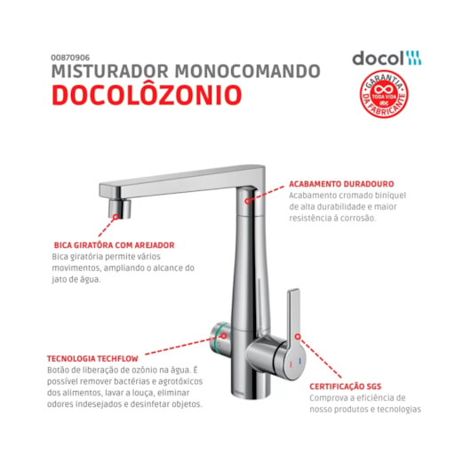 Misturador Monocomando Para Cozinha De Mesa Ozônio Cromada Docol - Imagem principal - 7fec2930-2879-498a-9226-7dfe97db95f0