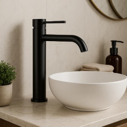 Misturador Monocomando Para Lavatório Bica Alta Black Matte Drop