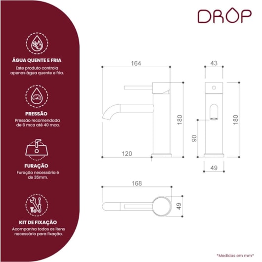 Misturador Monocomando Para Lavatório Bica Baixa Black Matte Drop - Imagem principal - 4d0db684-c761-471d-8fce-f9d51cd6b327