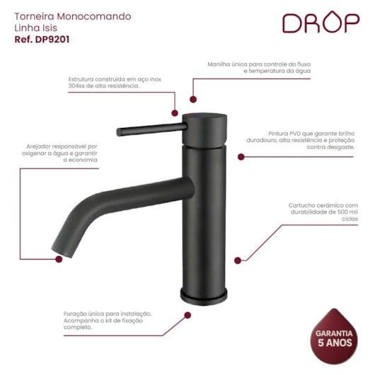 Misturador Monocomando Para Lavatório Bica Baixa Black Matte Drop - Imagem principal - 7b2c8b34-f32c-4eb1-9311-41649cb1e809