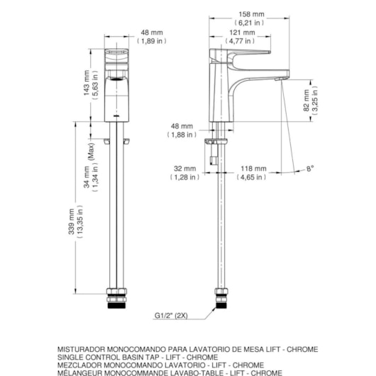 Misturador Monocomando Para Lavatório De Mesa Lift Bica Baixa Cromado Docol - Imagem principal - 1fb7f03f-4229-4266-9717-3b3513d4e4fa