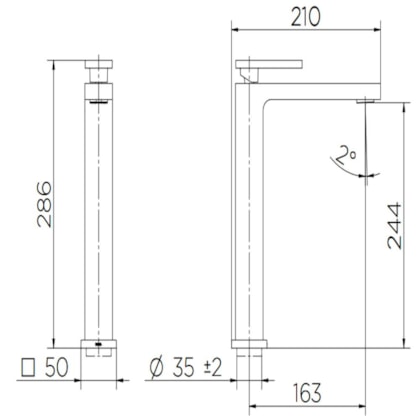 Misturador Monocomando Para Lavatório De Mesa New Edge Bica Alta Cobre Escovado Docol