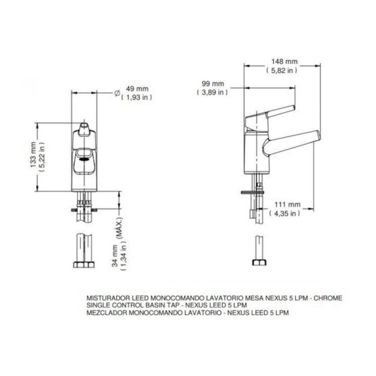 Misturador Monocomando Para Lavatório De Mesa Nexus Coldstart Leed Cromada Docol - Imagem principal - 6ce886a2-9956-4d8d-8d57-922948fc649a