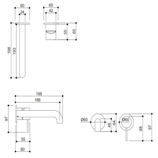Misturador Monocomando Para Lavatório de Parede Kr469 Onix Matte Kromma - Imagem principal - 23380858-6722-4da0-88c9-5b210effe74f