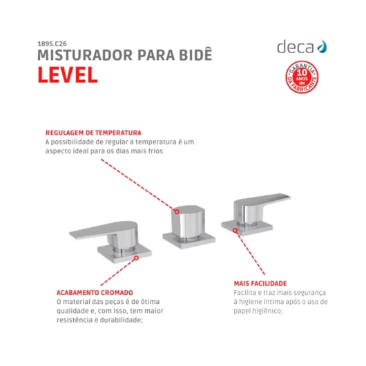 Misturador Para Bidê Level Cromado Deca - Imagem principal - e7db0b20-90ac-46e3-88c3-9ac9c9fec984