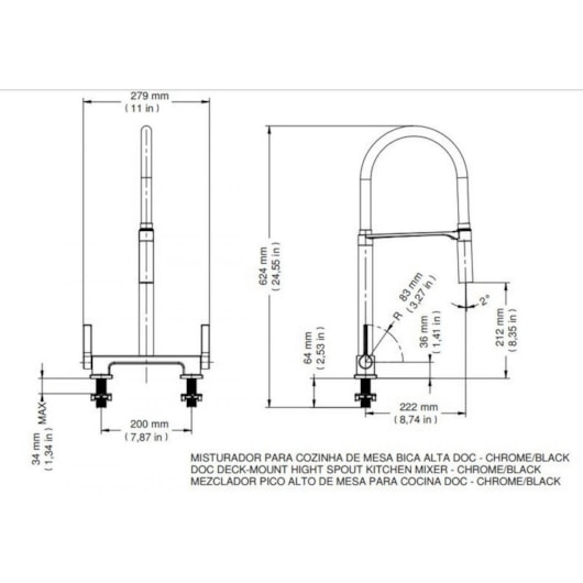 Misturador Para Cozinha De Mesa Bica Alta Doc Chrome/black Docol - Imagem principal - 7674956e-23a7-47d0-ad1e-1bdea5fb44d8