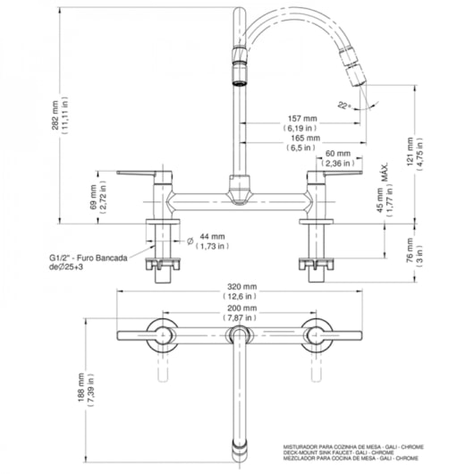 Misturador Para Cozinha De Mesa Gali Cromado Docol - Imagem principal - a9cfd00d-7924-47df-be81-a7b907cdc115