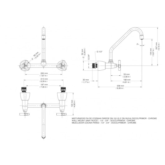 Misturador Para Cozinha De Parede Primor Cromado Docol - Imagem principal - f055134c-d794-4d4d-9fb6-4b1a08643925