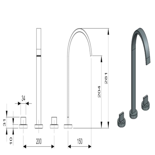 Misturador Para Lavatório De Mesa Bica Alta Com Válvula Flow Preto Matte Celite - Imagem principal - 762a2d5f-ee92-44be-b6f5-b28dd556716e