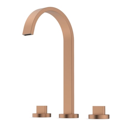 Misturador Para Lavatório De Mesa Bica Alta Com Válvula Flow Rose Gold Matte Celite
