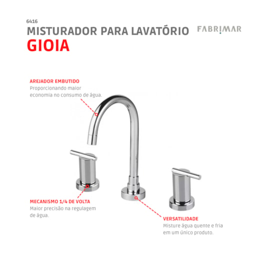 Misturador Para Lavatório De Mesa Bica Alta Gioia Cromado Fabrimar - Imagem principal - 484ba9a3-f56f-4b6e-8b10-cb719f4f42f6